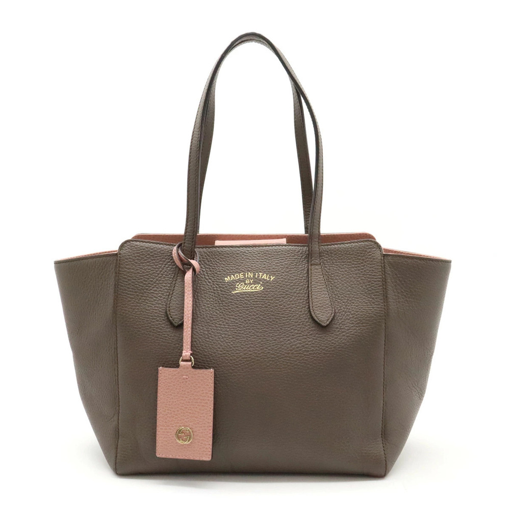Gucci Swing Tote Bag Shoulder Carry Leather Brown Gray Pink